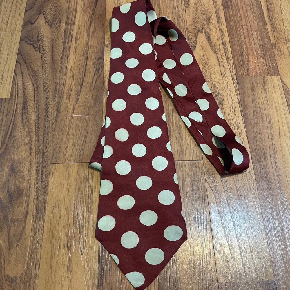 Vintage Silk Polka Dot Tie Burgundy Red Cream Large Spot Mens Wide Necktie
